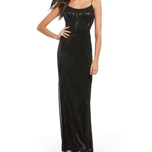 Adrianna Papell black sequin spaghetti strap dress